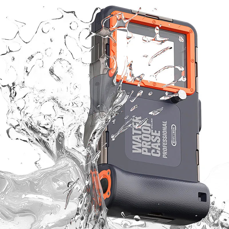 Waterproof phone case with water splashes on a white background