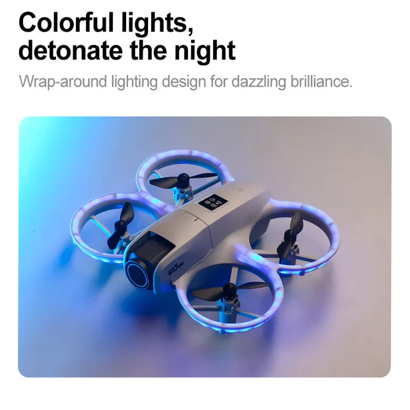 Drone with colorful lights on a gradient background