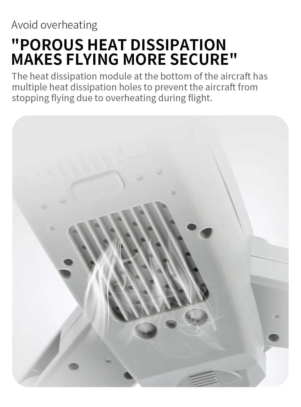 Heat dissipation module on an aircraft with text about preventing overheating.