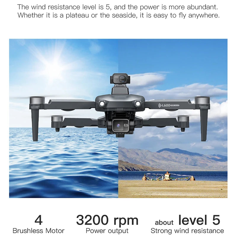 Drone flying over a scenic landscape with water and mountains.