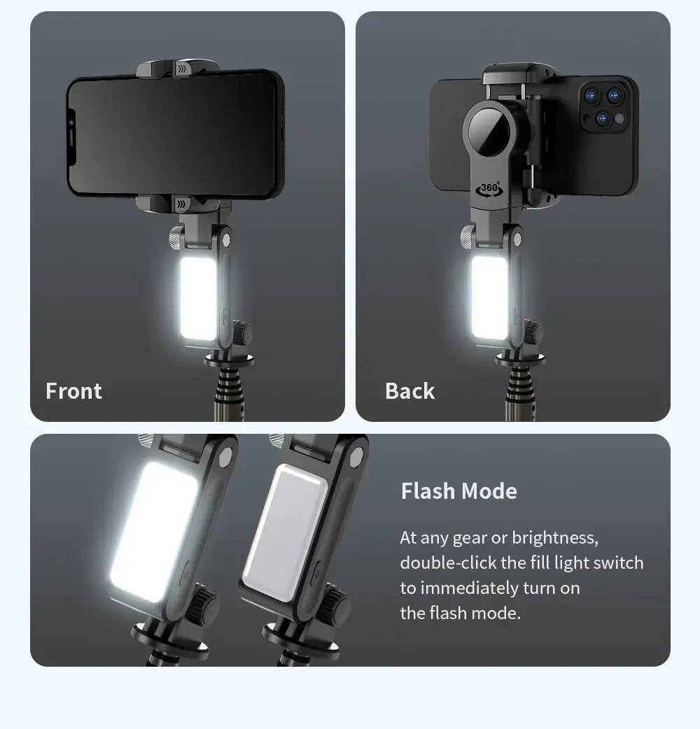 Phone light modifier with front and back views and flash mode instructions.