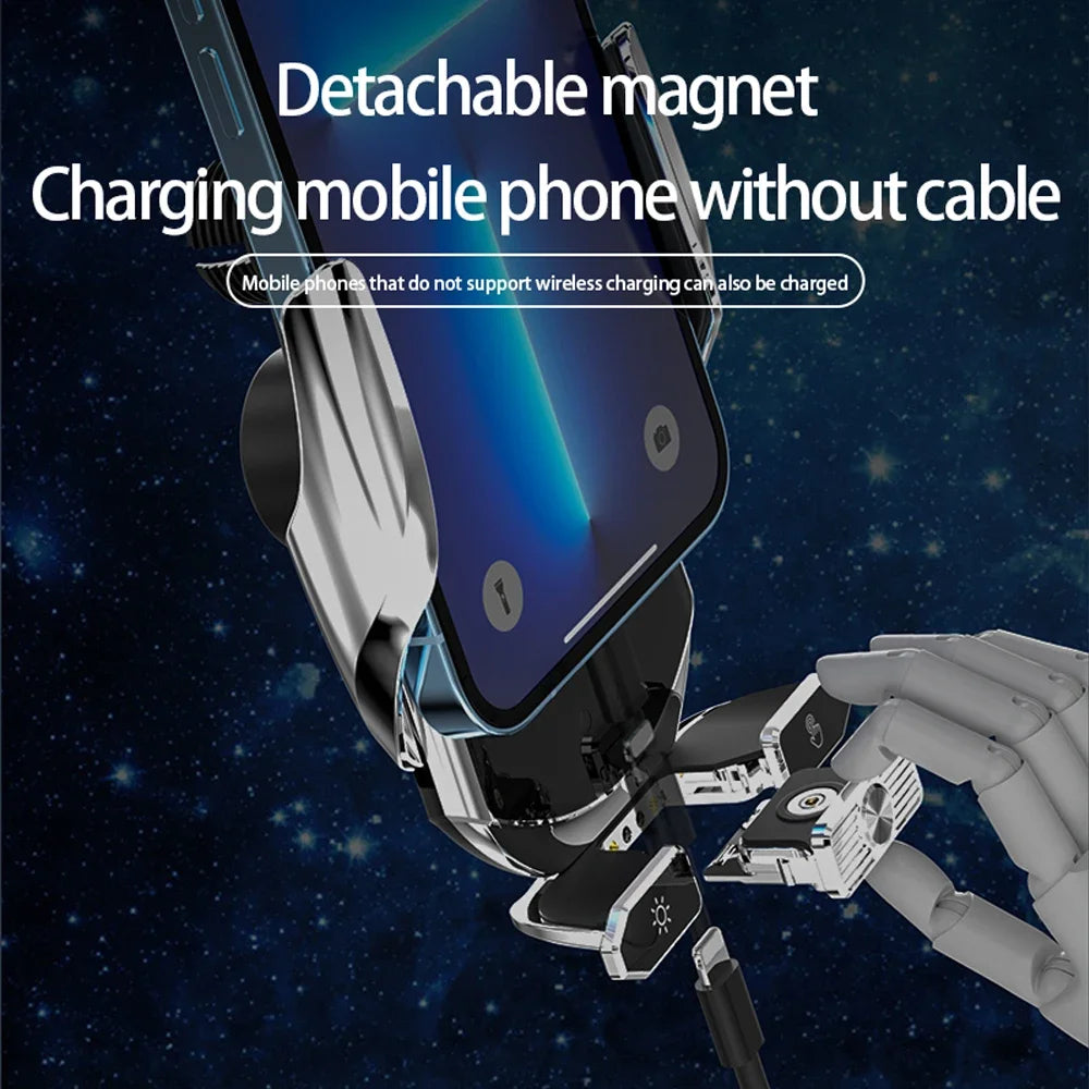 Detachable magnet charging phone without cable against a space-themed background