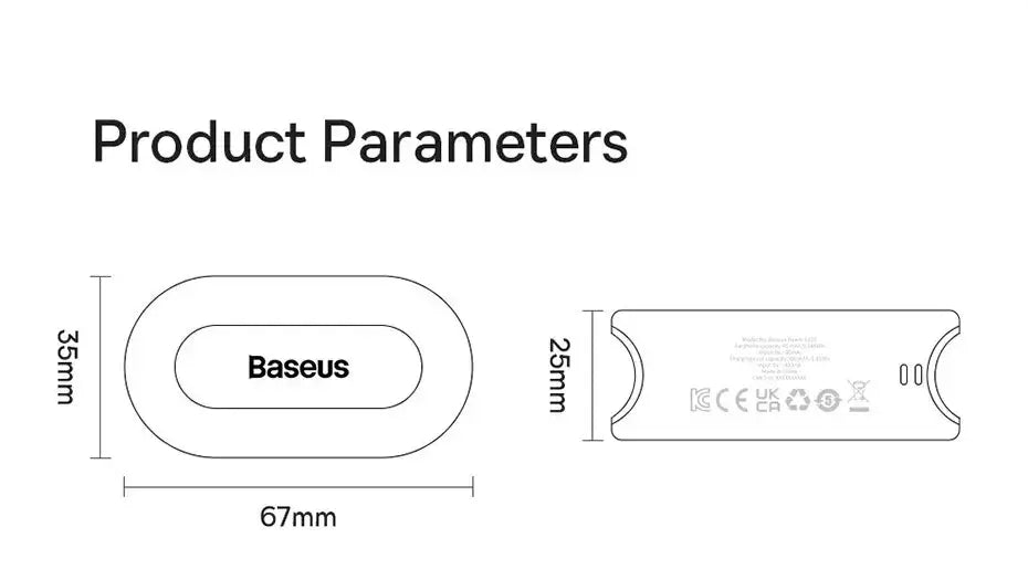 Baseus product with dimensions displayed on a white background
