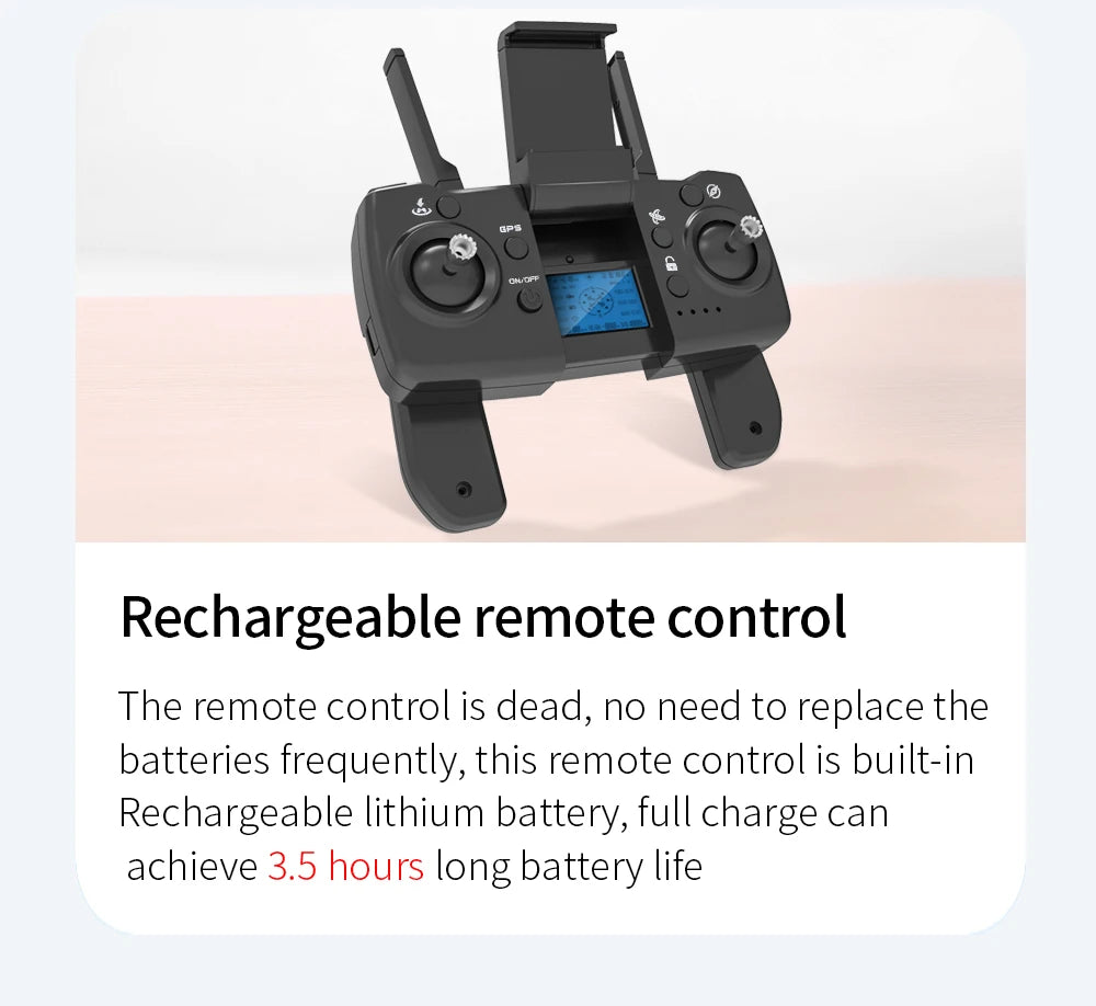 Rechargeable remote control with text on a light background