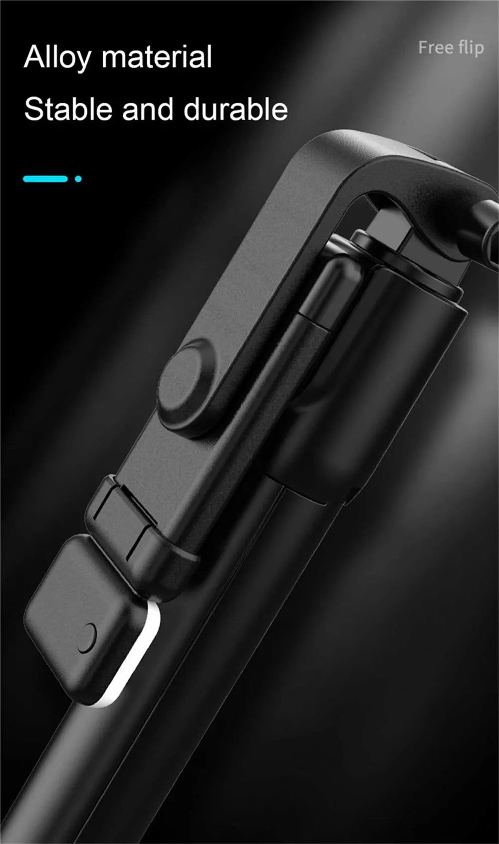 Black metal stand with alloy material text on a dark background