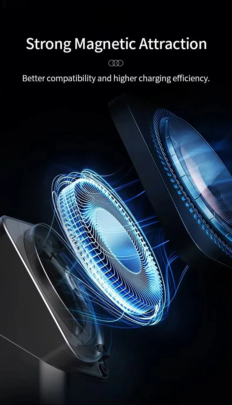 Two magnetic components with a glowing blue field, labeled 'Strong Magnetic Attraction'.
