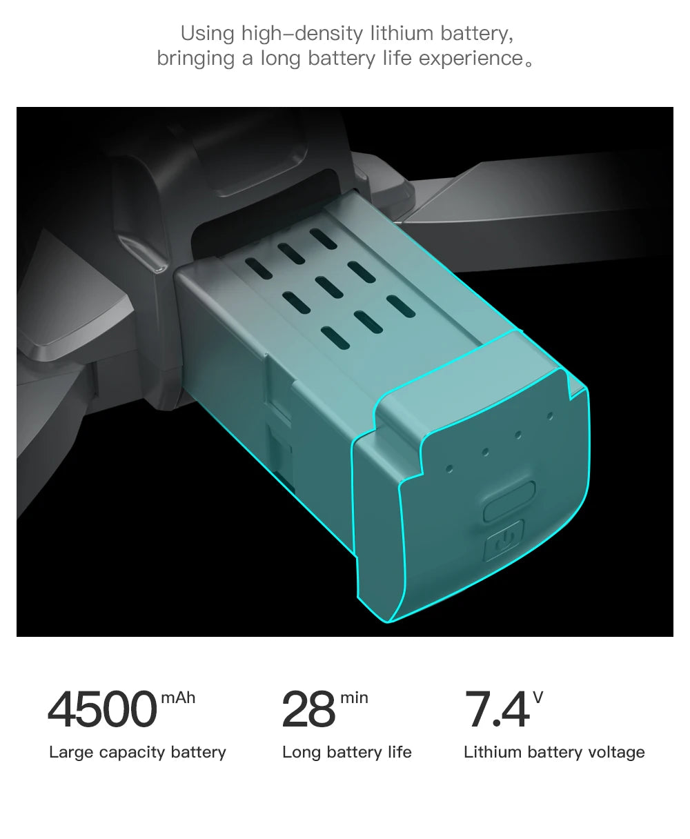 Teal battery pack with specifications on a dark background