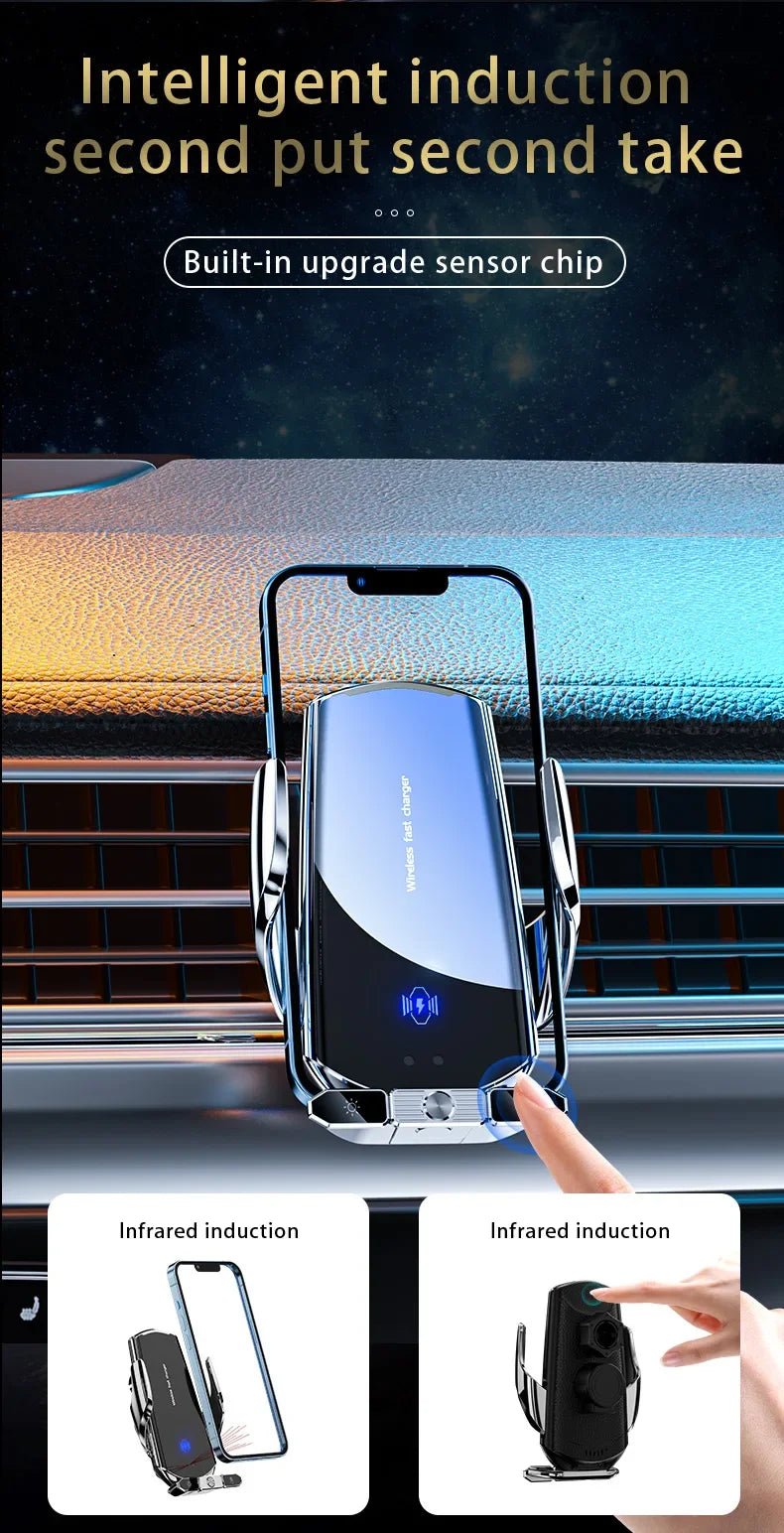 Car phone holder with built-in sensor chip and infrared induction features.