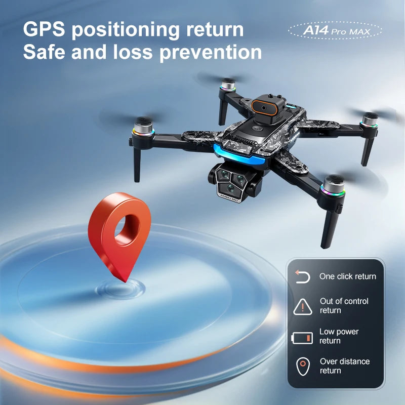 Drone with GPS features on a blue background