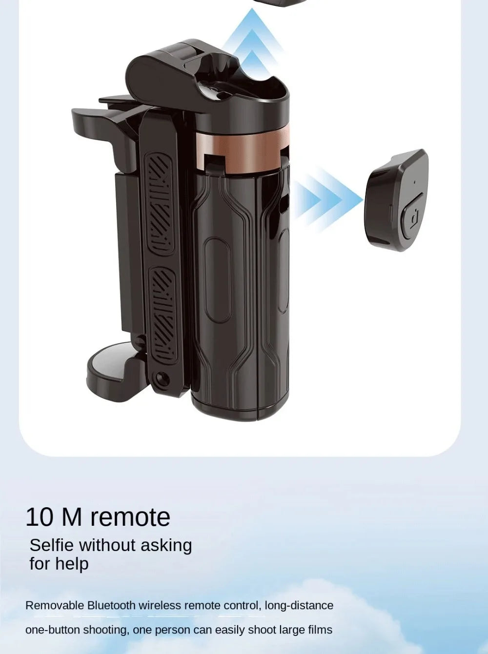Black remote control with Bluetooth symbol on a light blue background