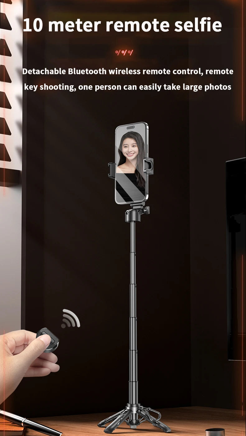 Phone holder with remote control and stand on a dark background