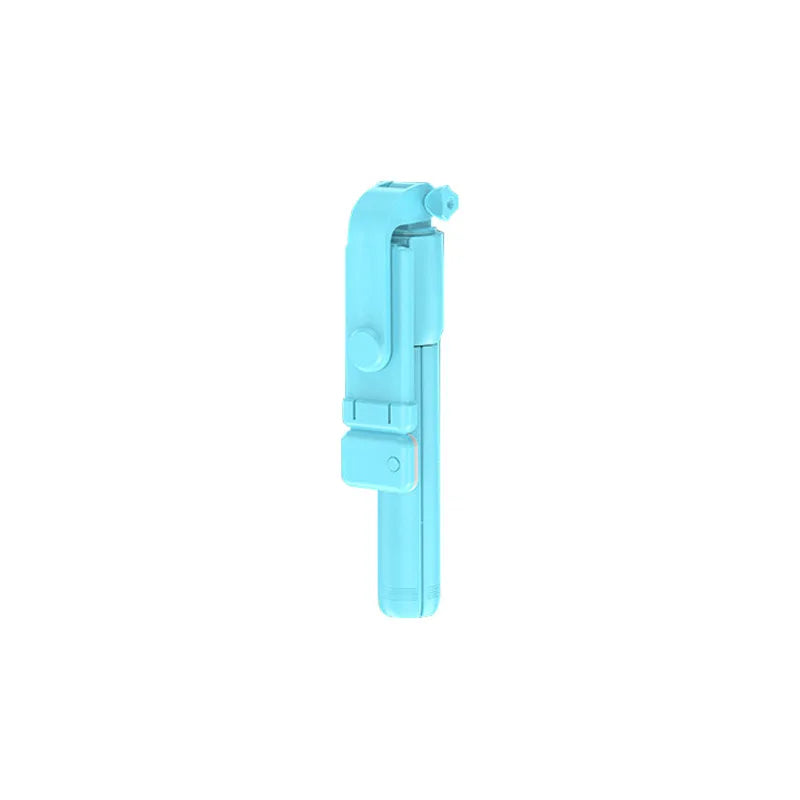 Blue folding selfie stick on a white background