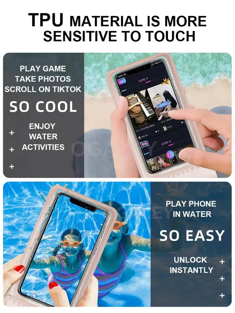 Waterproof phone case with TPU material being used in various scenarios