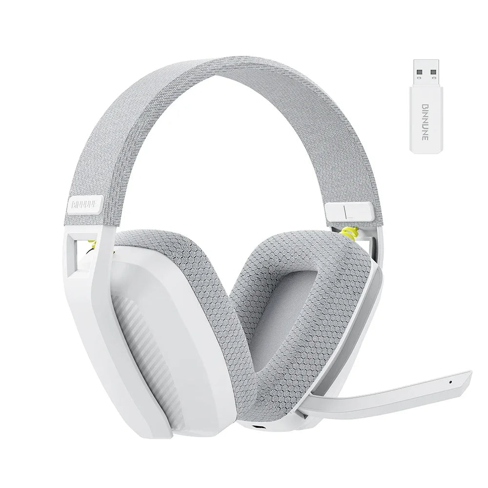 White gaming headset with mesh design on a white background
