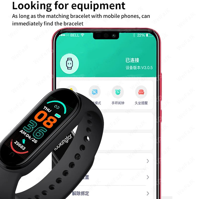 Smartwatch and phone displaying a fitness app interface with text about equipment matching.