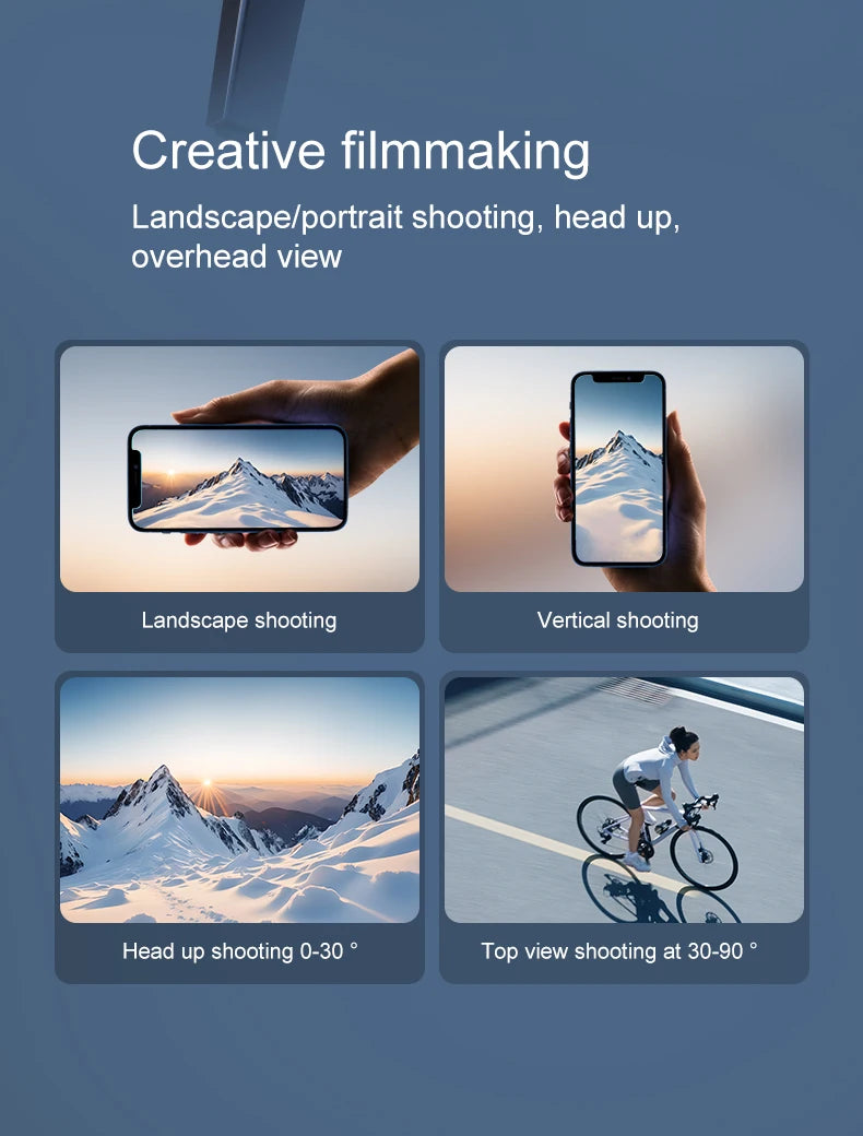 Illustration of a smartphone with various shooting angles displayed on a blue background.