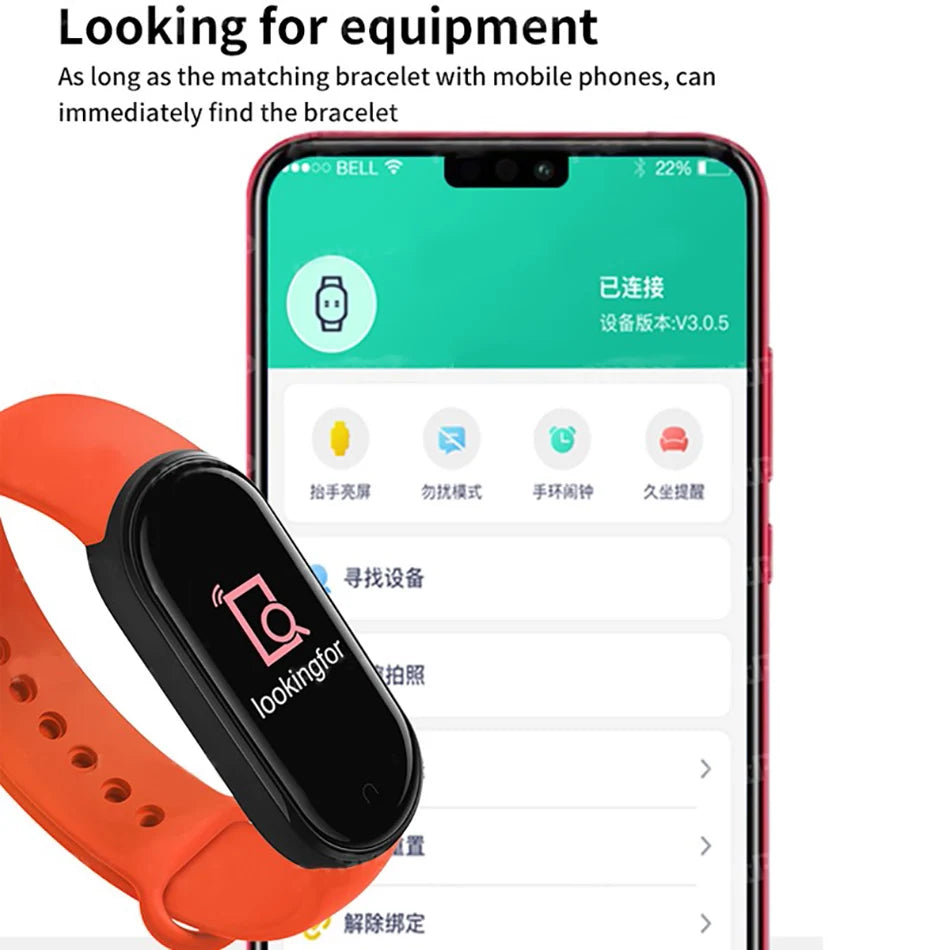 Smartphone displaying a fitness tracker app with an orange fitness tracker on a white background