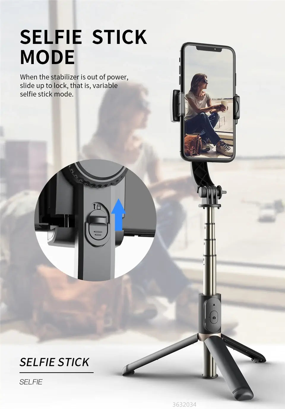 Bluetooth Stabilizer Selfie Stick Tripod with Gimbal