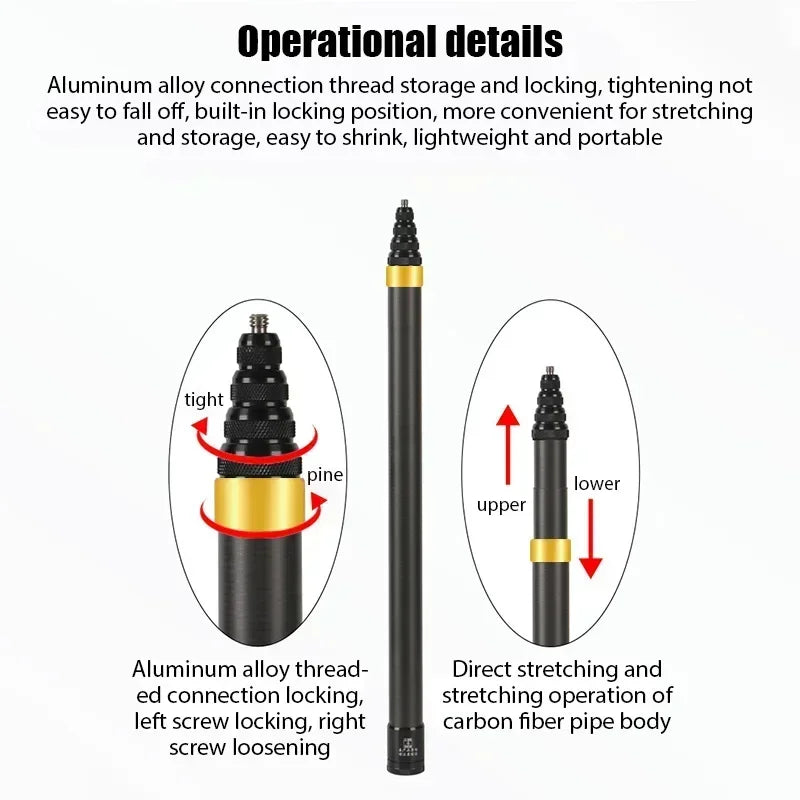 Carbon fiber pipe with operational details and features on a white background