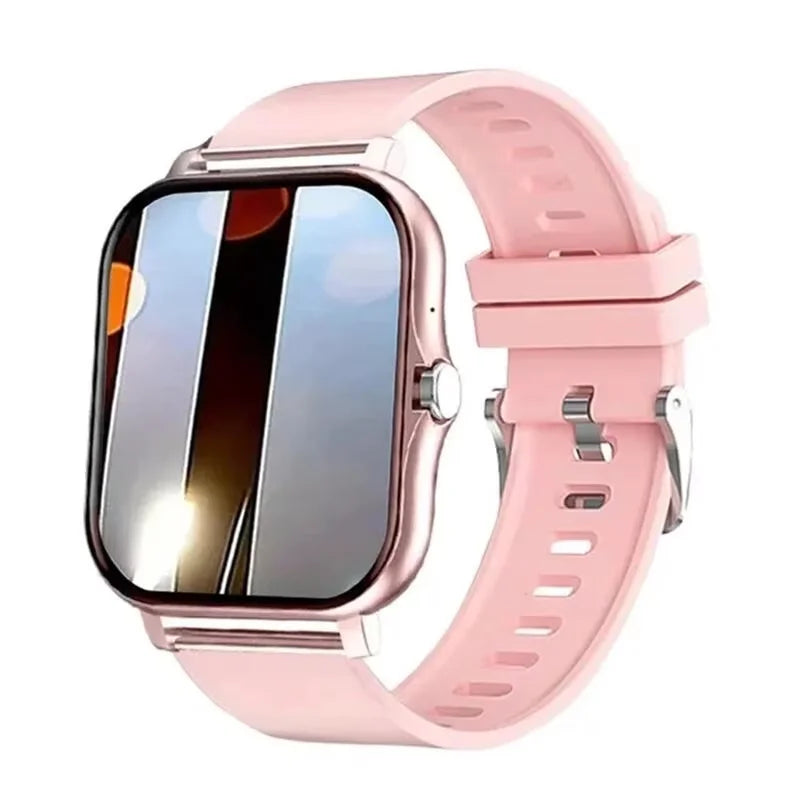 Smartwatch with a pink band on a white background