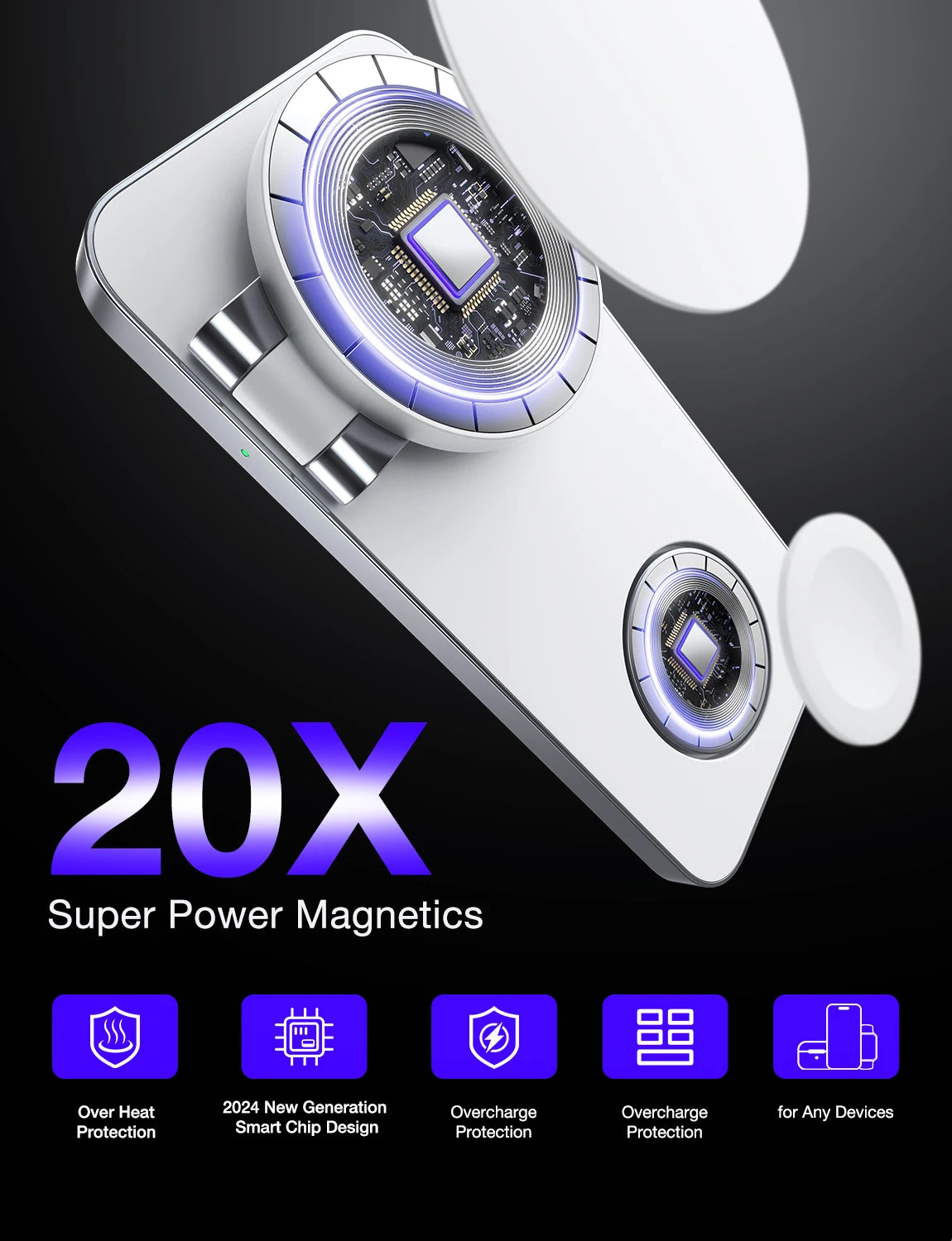 Product with super power magnets feature on a dark background