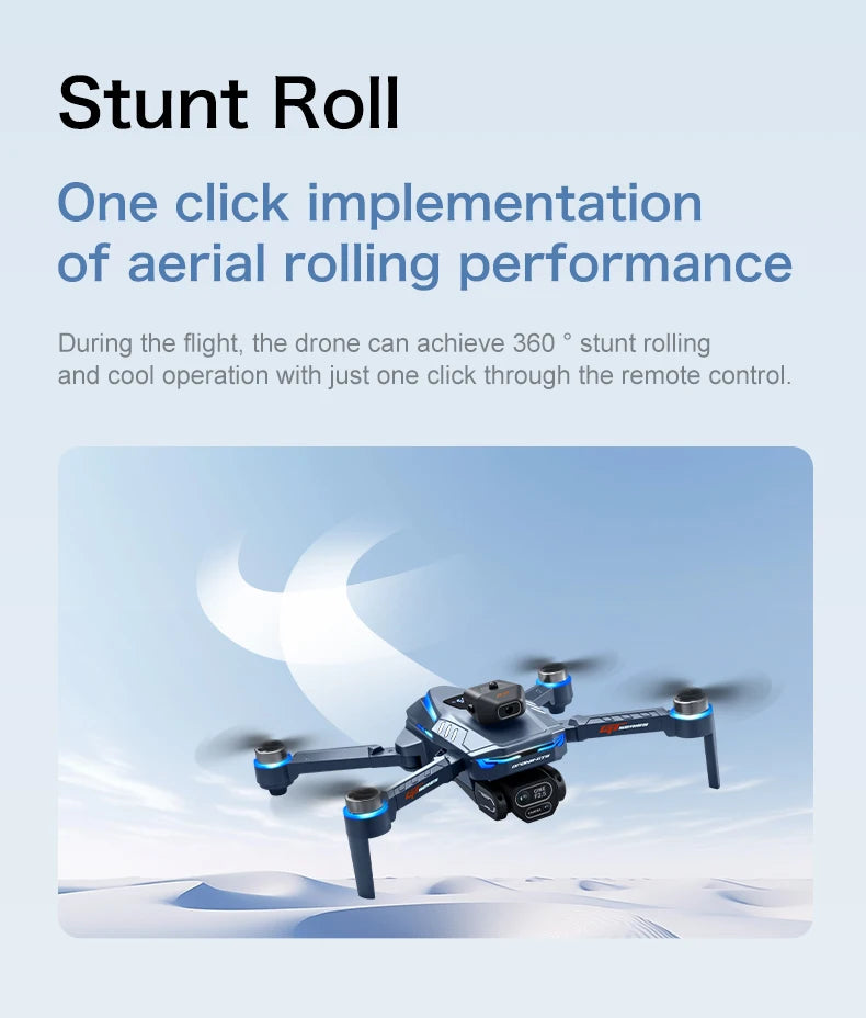 Drone performing a stunt roll with text on aerial rolling performance