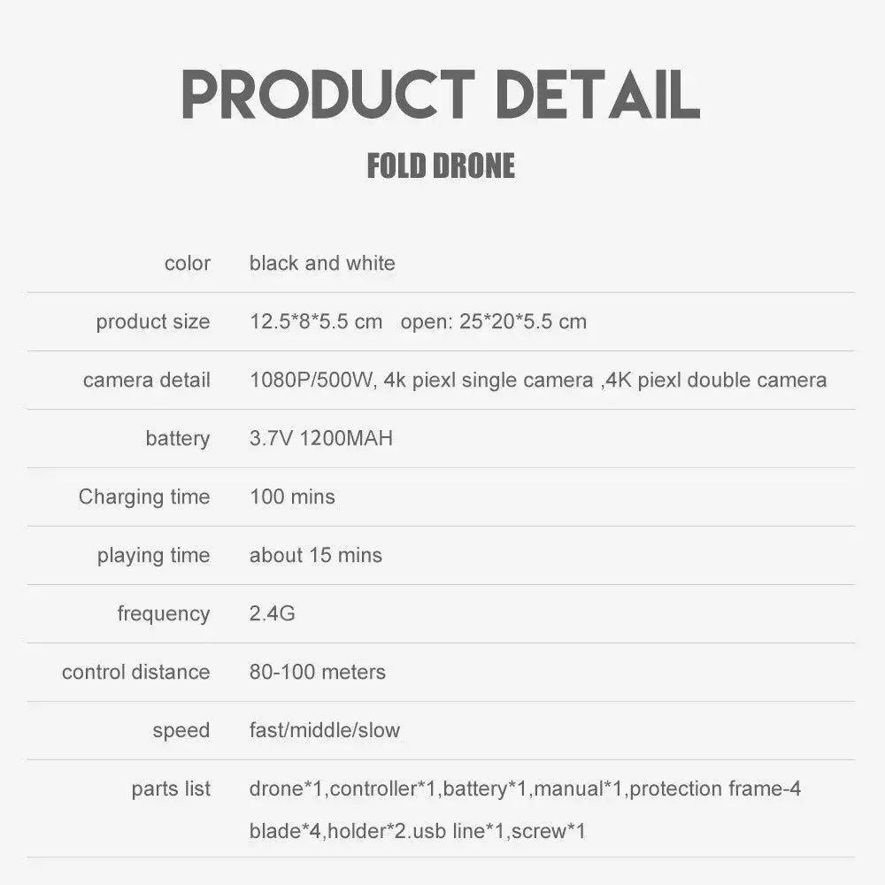 Product detail sheet for E88 Pro foldable drone with specifications