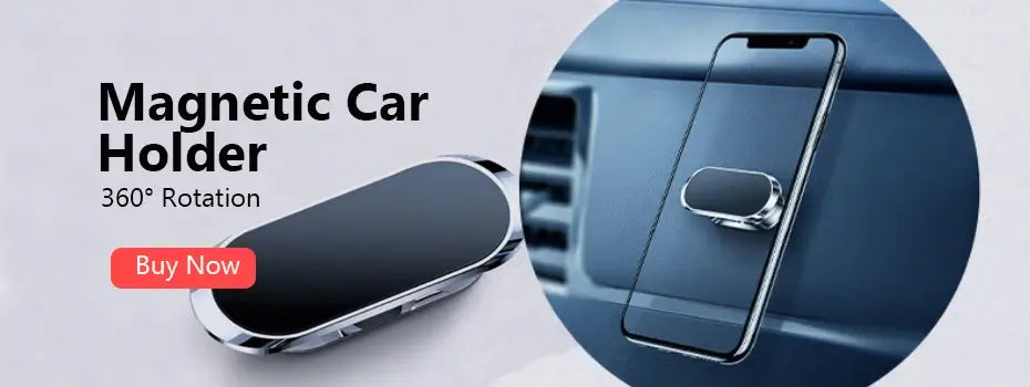 Magnetic car phone holder with 360-degree rotation on a gray background
