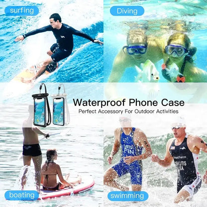 Waterproof phone case used by people engaging in various outdoor activities such as surfing, diving, boating, and swimming
