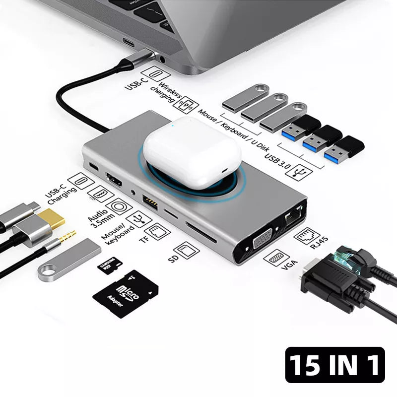 Multi Adapter 15-in-1 Type C HUB Dock | Laptop Accessories