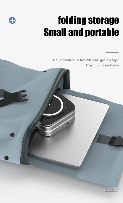 Foldable storage device with a small and portable design, featuring a white background.