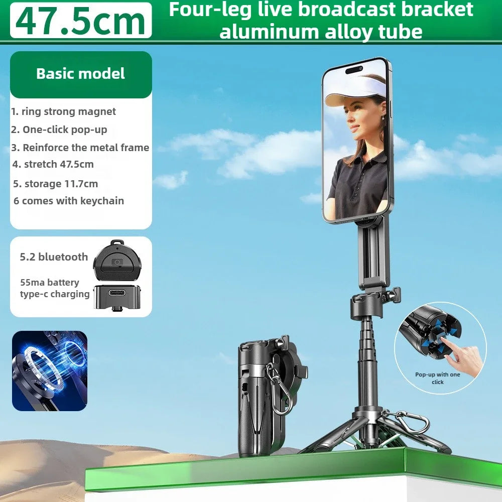 Four-leg live broadcast bracket with smartphone holder on a blue sky background