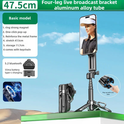 Four-leg live broadcast bracket with smartphone holder on a blue sky background