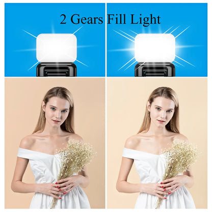 Comparison of a light's effect on a model with and without fill light, set against a blue and beige background.