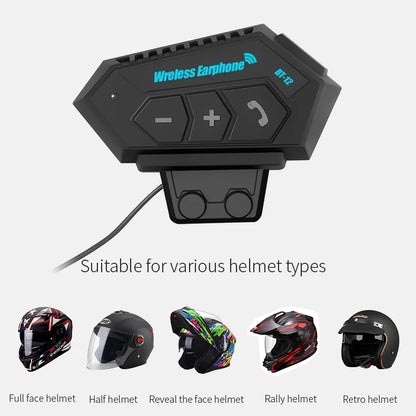 Wireless earphone device suitable for various helmet types on a white background