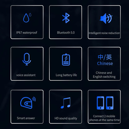 List of features with icons and text on a dark background