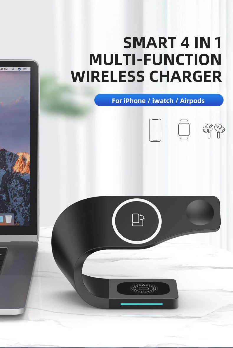 Multi Function Wireless Charger Station - For MagSafe &amp; Qi Devices | 3-in-1 Charger Stand
