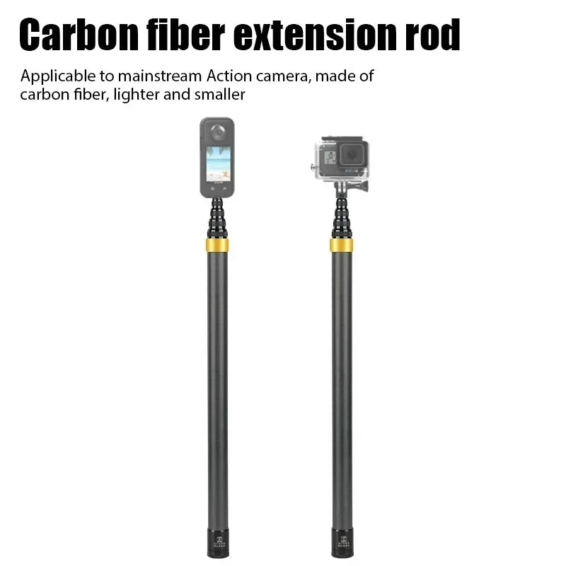 Carbon fiber extension rod for action cameras on a white background
