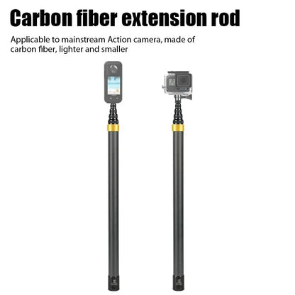 Carbon fiber extension rod for action cameras on a white background