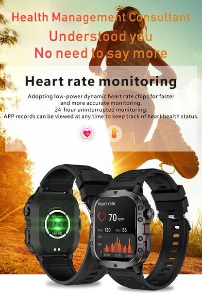 Smartwatch with heart rate monitoring feature on a scenic background