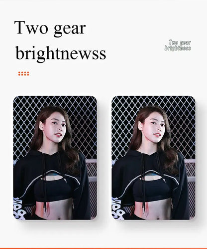 Two side-by-side images of a person wearing a black hoodie with white accents, labeled 'Too gear brightness'.