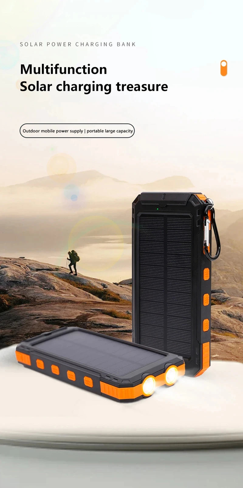 Solar power charging bank with a scenic background