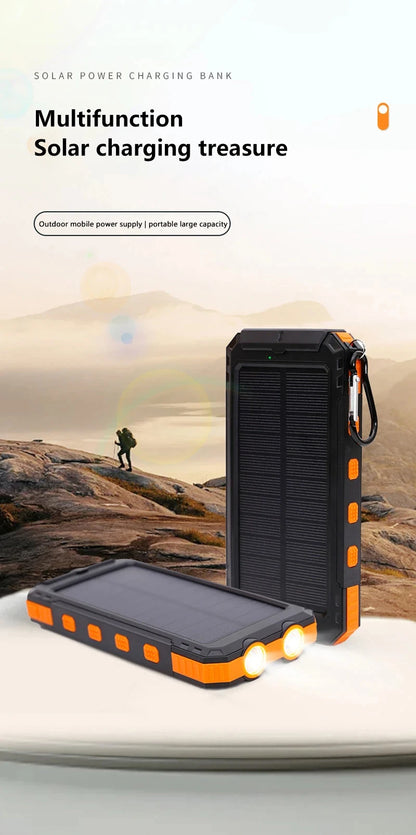 Solar power charging bank with a scenic background