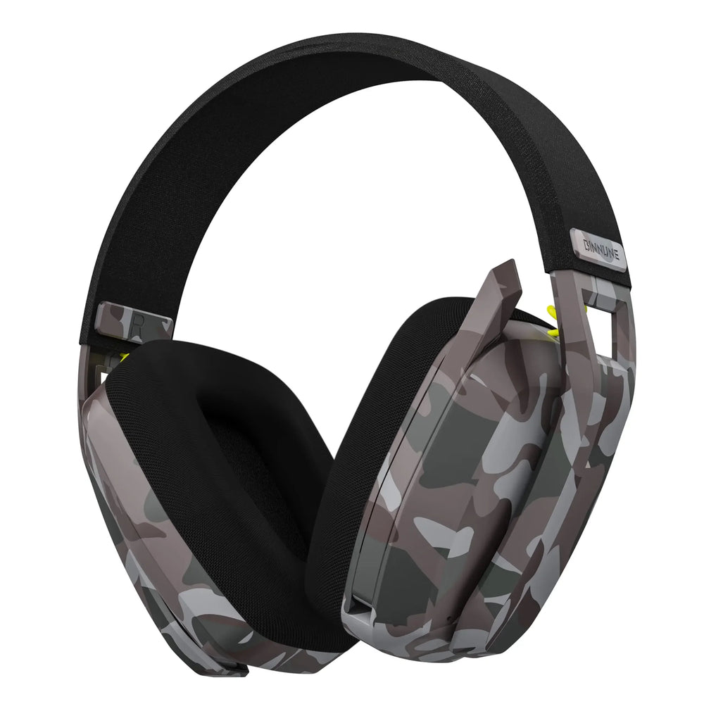 Camouflage-patterned gaming headset on a white background