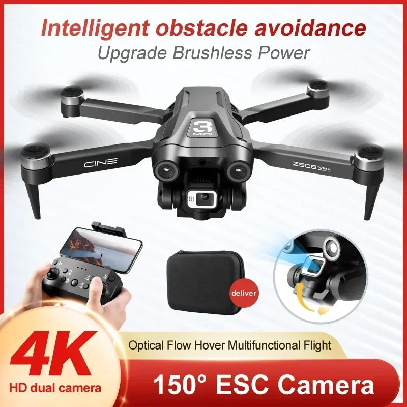 Black drone with features highlighted on a white background