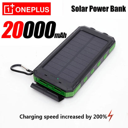 OnePlus solar power bank with 20000mAh capacity on a white background