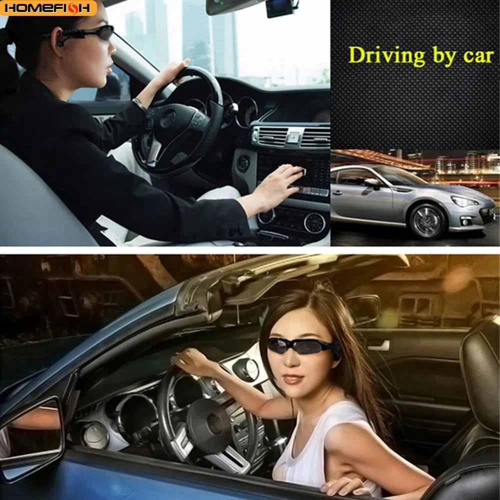 Two images of a woman driving a car with text 'Driving by car' and 'HOMEFISH' branding.
