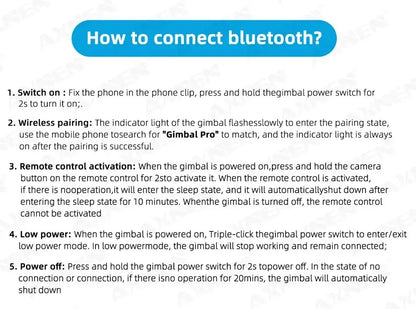 Instructions on how to connect Bluetooth for a gimbal device.