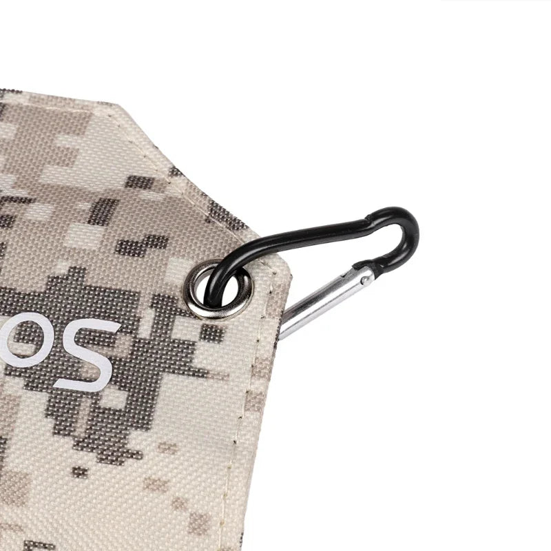Camouflage pouch with a carabiner on a white background