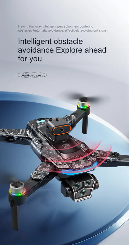 Drone with obstacle avoidance technology on a blue and gray gradient background